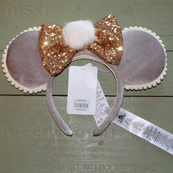 Disney Other - Disney Gray Mouse Ears with Gold Bow